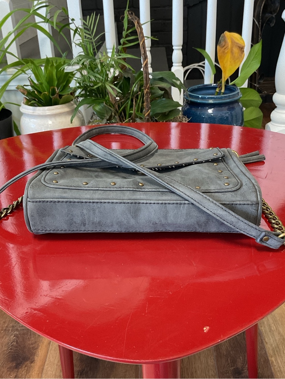 Women’s Stud-Accent Faux Suede Crossbody Bag - Gray - Picture 6 of 6